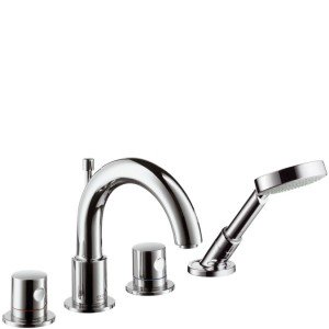 Смеситель с термостатом двухвентильный на борт ванны с душем Hansgrohe Axor Uno хром 38454000