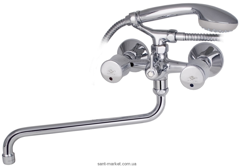 Змішувач двохвентильний з довгим виливом та душем Mofem колекція Spektrum хром 145-0018-03