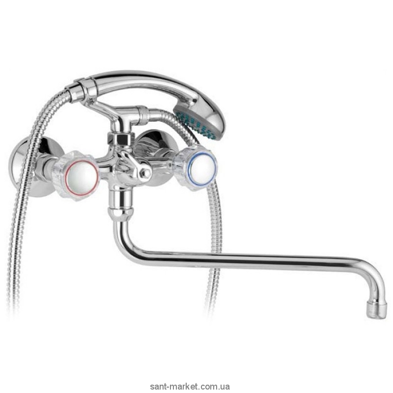Смеситель двухвентильный с длинным изливом и душем Mofem коллекция Primula хром 145-0056-41