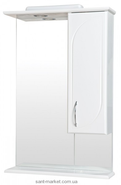 Аквародос Зеркало Оптима R 55см  белое с боковым шкафчиком и подсветкой 007906