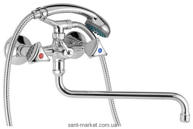 Смеситель двухвентильный с длинным изливом и душем Mofem коллекция Metal plus хром 145-0001-15
