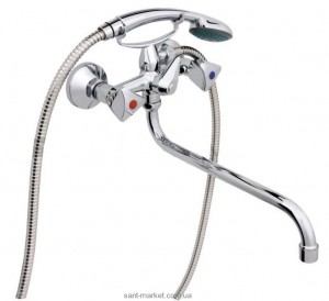 Смеситель двухвентильный с длинным изливом и душем Rubineta коллекция Globo хром R1SK02