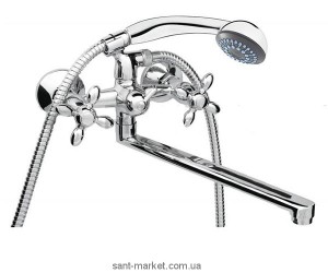 Змішувач двохвентильний з довгим виливом та душем Rubineta колекція Milano хром M1CK06