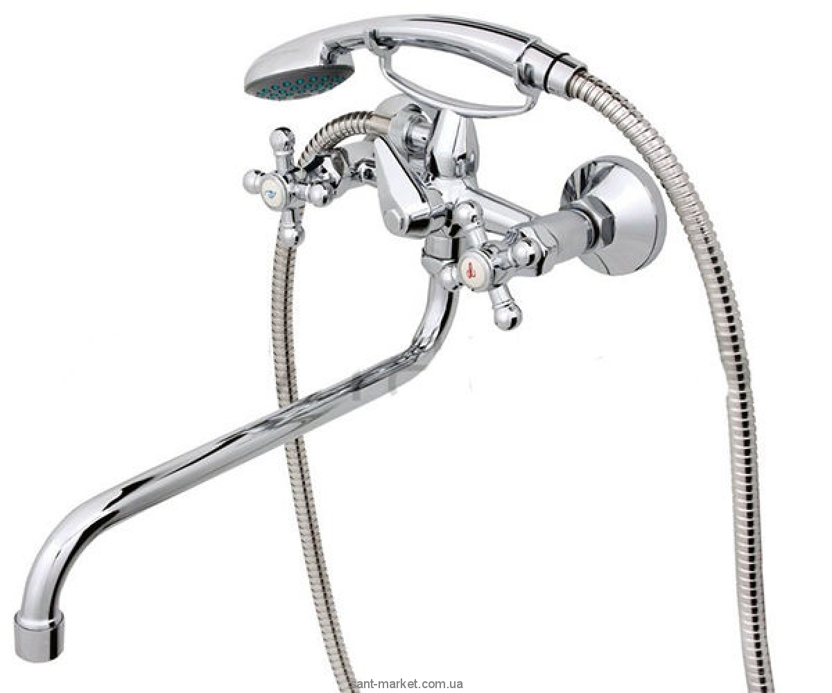 Смеситель двухвентильный с длинным изливом и душем Rubineta коллекция Cross хром C1SK06