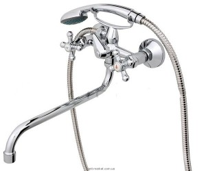 Змішувач двохвентильний з довгим виливом та душем Rubineta колекція Cross хром C1SK06