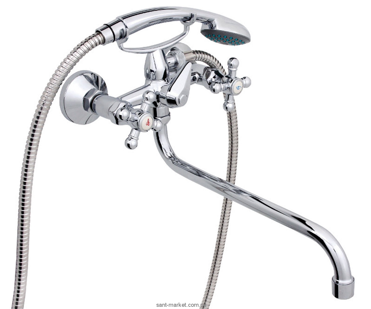 Смеситель двухвентильный с длинным изливом и душем Rubineta коллекция Rubin хром R1SK06