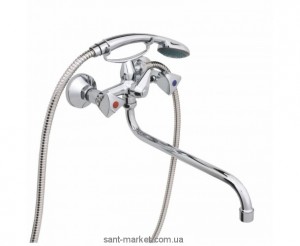 Смеситель двухвентильный с длинным изливом и душем Rubineta коллекция Rubin хром C1SK04