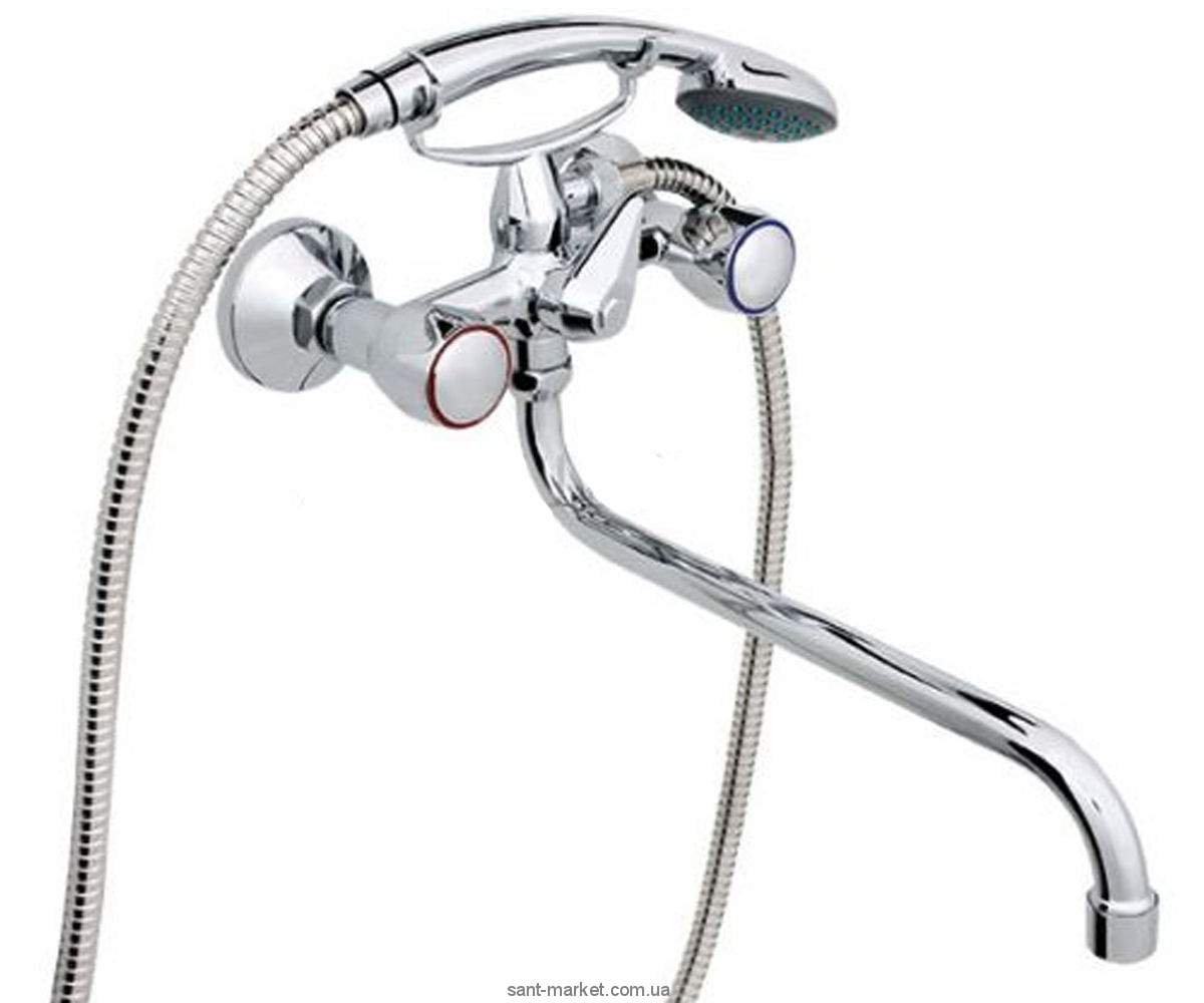 Змішувач двохвентильний з довгим Злива і душем Rubineta колекція Globo хром C1SK02