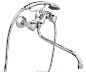 Смеситель двухвентильный с длинным зливом и душем Rubineta коллекция Globo хром C1SK02