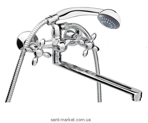Смеситель двухвентильный с длинным изливом и душем Rubineta коллекция Milano хром M1CK06