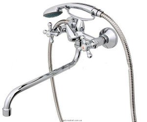 Смеситель двухвентильный с длинным изливом и душем Rubineta коллекция Cross хром C1SK06