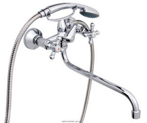 Смеситель двухвентильный с длинным изливом и душем Rubineta коллекция Rubin хром R1SK06