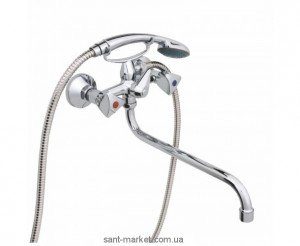 Смеситель двухвентильный с длинным изливом и душем Rubineta коллекция Rubin хром C1SK04