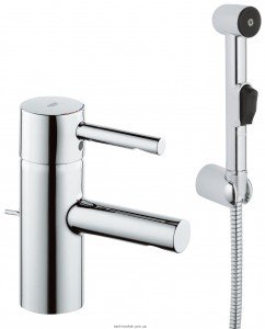 Смеситель для раковины однорычажный с донным клапаном и душем Grohe Essence хром 32535000