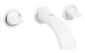 Смеситель для раковины двухвентильный настенный каскадный с донным клапаном Grohe Ondus белый 20152LS0