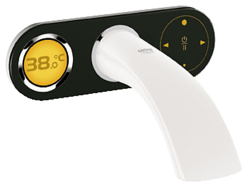 Смеситель для раковины электронный настенный с донным клапаном каскадный Grohe Ondus белый 36045LS0