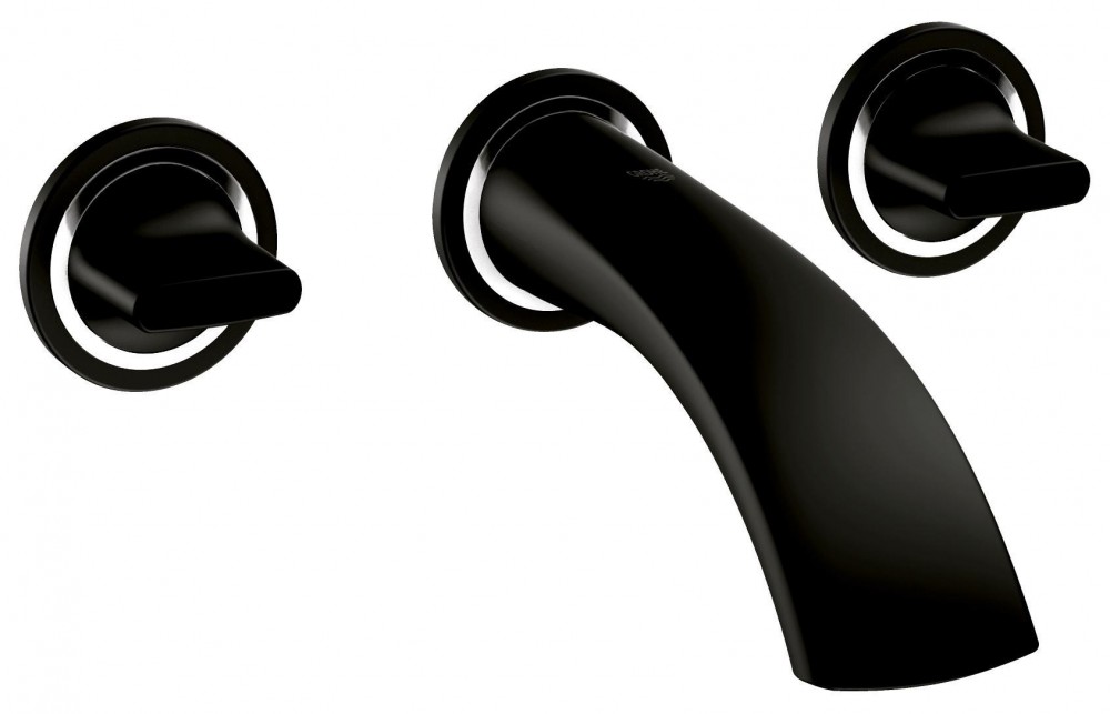 Змішувач для раковини двухвентильний настінний каскадний з донним клапаном Grohe Ondus чорний 20152KS0