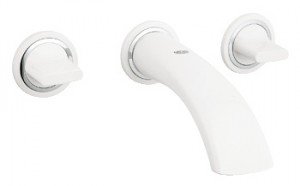 Змішувач для раковини двухвентильний настінний каскадний з донним клапаном Grohe Ondus білий 20152LS0