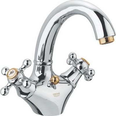 Смеситель для раковины двухвентильный с донным клапаном Grohe Sinfonia хром/золото 21014IG0