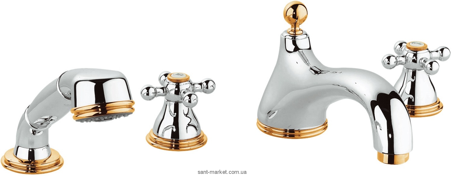 Смеситель двухвентильный на борт ванны с душем Grohe Sinfonia хром/золото 25032IG0