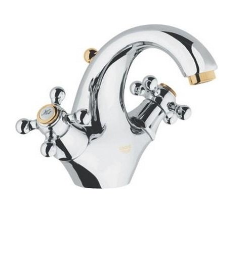 Смеситель для раковины двухвентильный с донным клапаном Grohe коллекция Sinfonia хром/золото 21012IG0