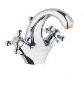 Смеситель для раковины двухвентильный с донным клапаном Grohe коллекция Sinfonia хром/золото 21012IG0