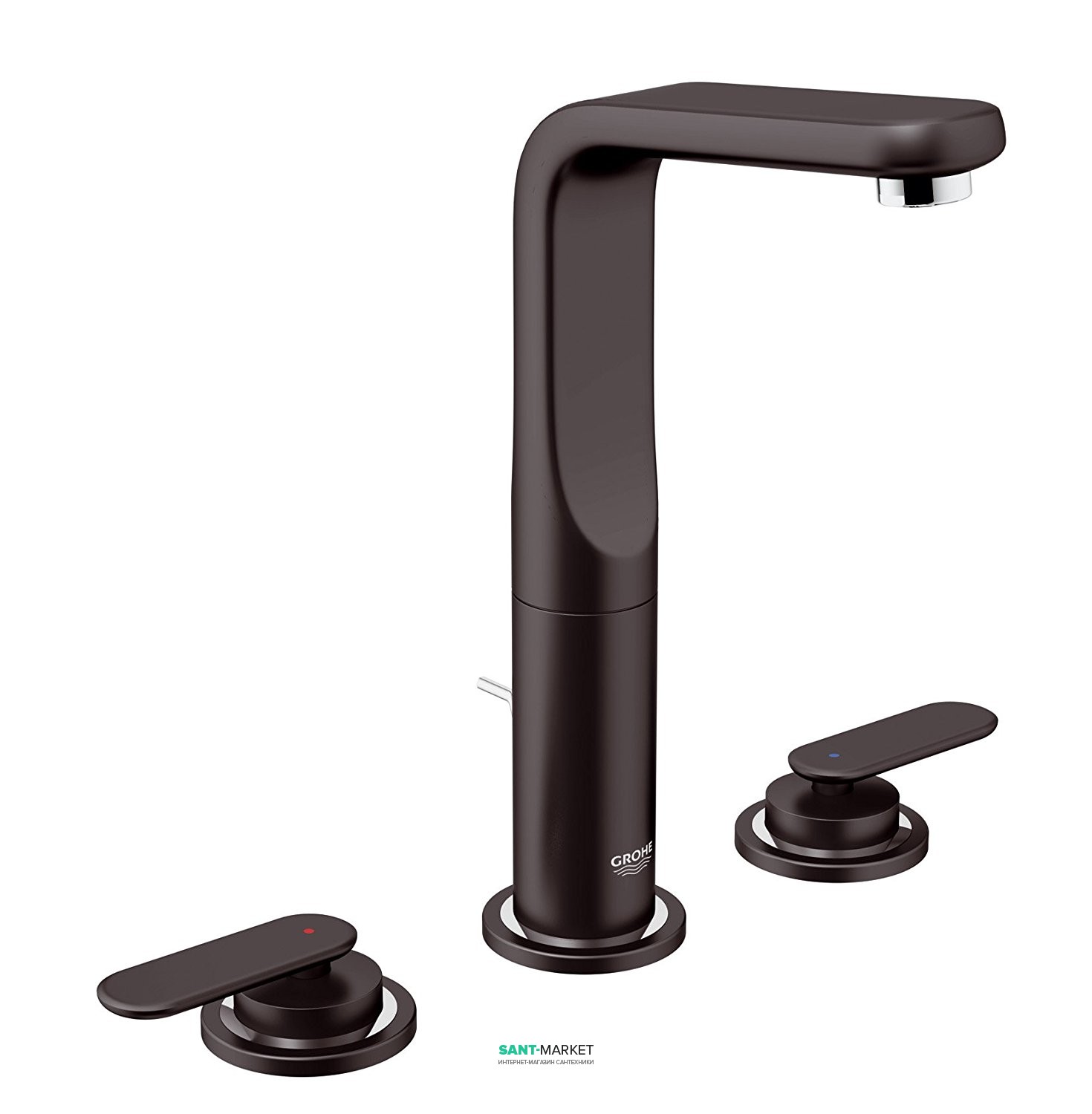 Смеситель для раковины двухрычажный с донным клапаном скрытый высокий Grohe Veris черный 20180KS0