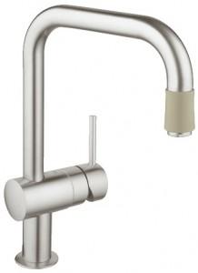 Смеситель для кухни с выдвижной лейкой GROHE Minta однорычажный сталь 32067DC0