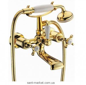 Змішувач двохвентильний для ванни з душем Imprese колекція Cuthna золото 10280 zlato-n
