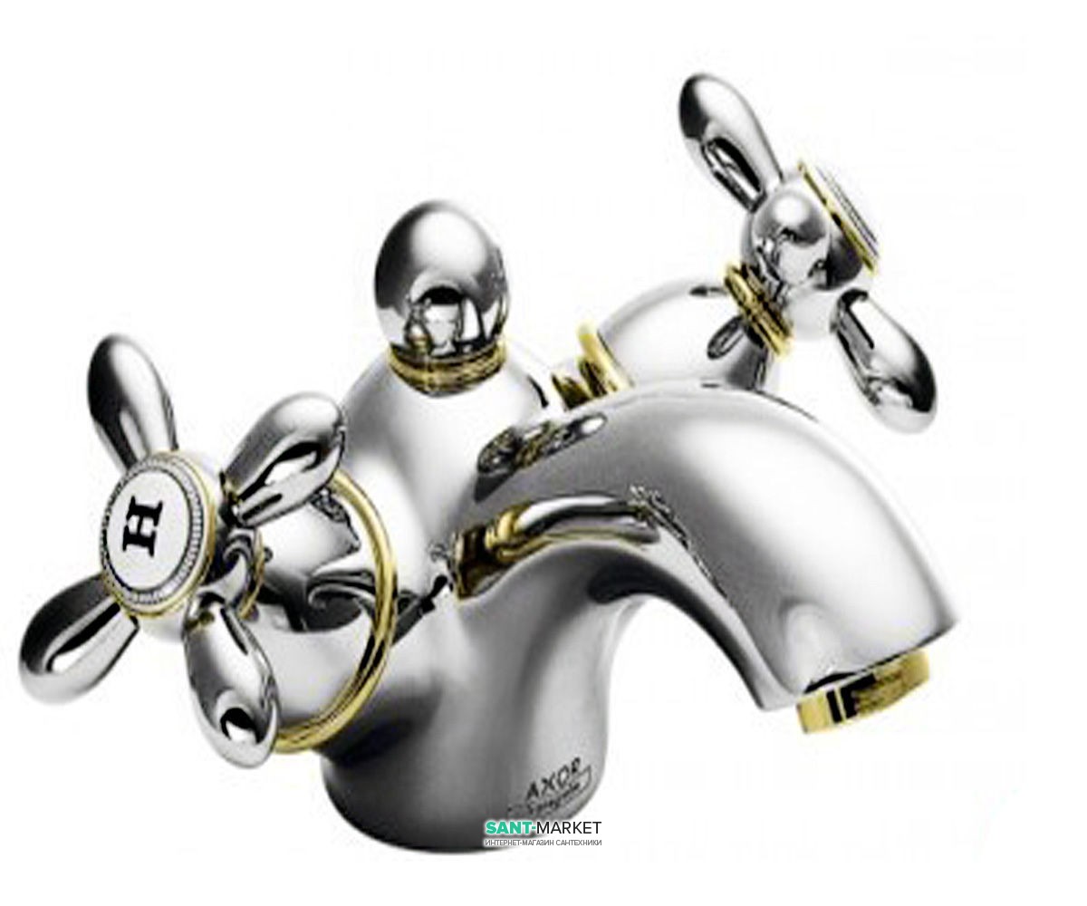 Смеситель для раковины двухвентильный с донным клапаном Hansgrohe Axor Carlton хром/золото 17032090
