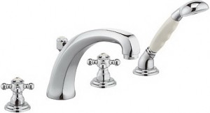 Змішувач двохвентильний на борт ванни з душем Kludi колекція Adlon хром / білий 515240520