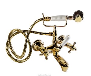 Змішувач двохвентильний для ванни з душем Kludi колекція Adlon золото 514414520
