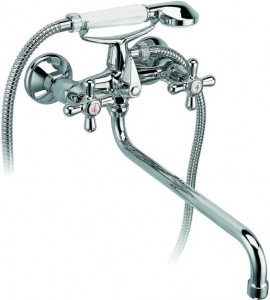 Смеситель двухвентильный с длинным изливом и душем Ferro коллекция Retro хром XR11A