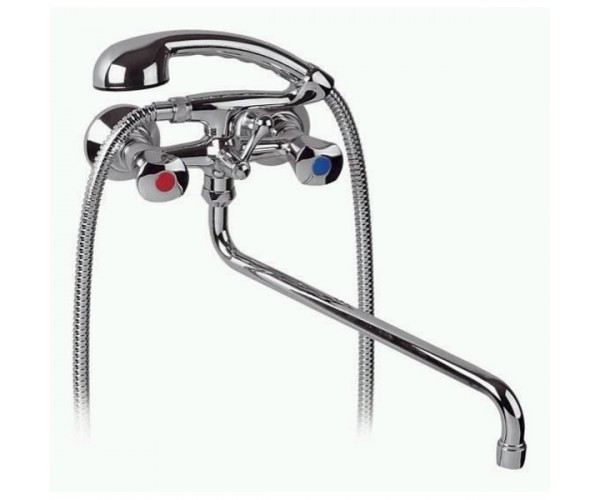 Смеситель двухвентильный с длинным изливом и душем KFA коллекция Ceramik хром 334-112-00