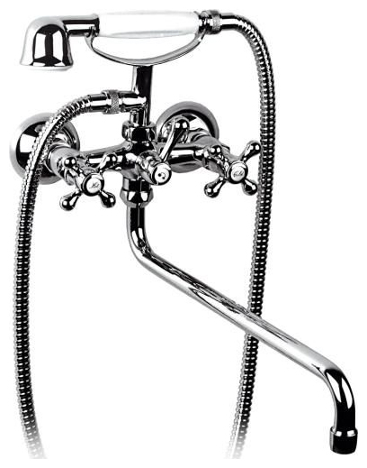 Змішувач двохвентильний з довгим виливом та душем KFA колекція Retro хром 374-148-00