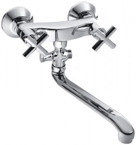 Смеситель двухвентильный для ванны с длинным изливом KFA коллекция Symetric хром 348-710-00