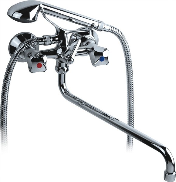 Змішувач двохвентильний з довгим виливом та душем KFA колекція Standard хром 304-118-00