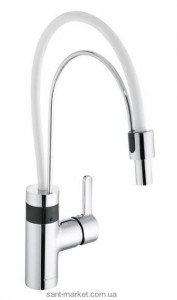 Сенсорный смеситель для кухни с выдвижной лейкой Kludi E-Go однорычажный белый-хром 422150575