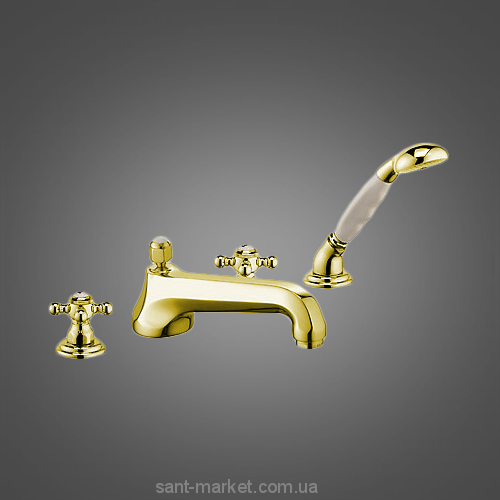 Змішувач двохвентильний на борт ванни з душем Kludi колекція Adlon білий / золото 515254520