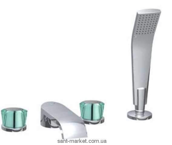 Смеситель двухвентильный на борт ванны с душем Kludi коллекция Joop! хром/зеленый 55425H705