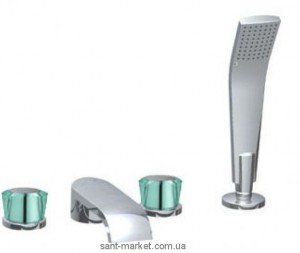 Смеситель двухвентильный на борт ванны с душем Kludi коллекция Joop! хром/зеленый 55425H705