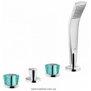 Смеситель двухвентильный на борт ванны с душем Kludi коллекция Joop! хром/зеленый 55426H705