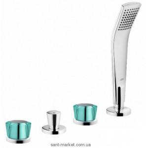 Смеситель двухвентильный на борт ванны с душем Kludi коллекция Joop! хром/зеленый 55426H705