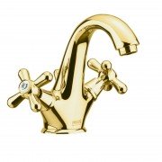 Смеситель для раковины двухвентильный с донным клапаном Fiore Margot золото 26G62301