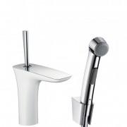 Смеситель для раковины с джойстиком и душем Hansgrohe коллекция PuraVida хром/белый 15275400