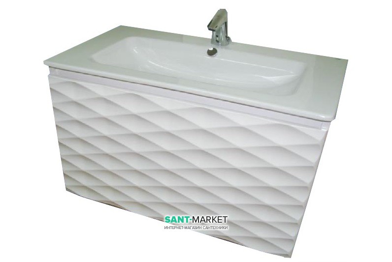 Тумба с раковиной Bretta Rubicon подвесная 100х45.5х52 белая PL01100W06 + 30030