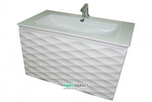 Тумба с раковиной Bretta Rubicon подвесная 100х45.5х52 белая PL01100W06 + 30030