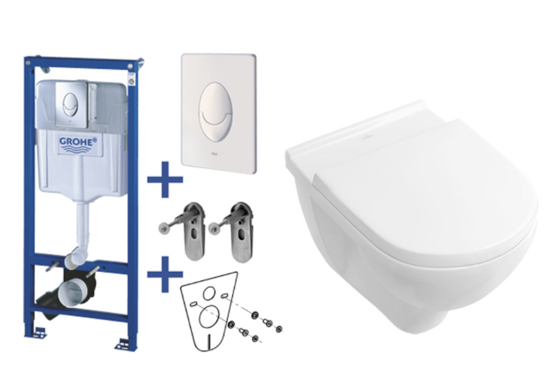 Унитаз подвесной Villeroy&Boch O.Novo 5660HR01 Directflush + Сиденье +  Комплект 3 в 1 Grohe Rapid SL 38750001