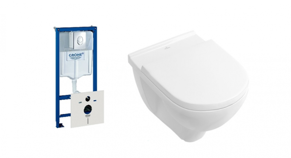 Унитаз подвесной Villeroy&Boch O.Novo 5688H101 + Сиденье + Комплект 3 в 1 Grohe Rapid SL 38750001