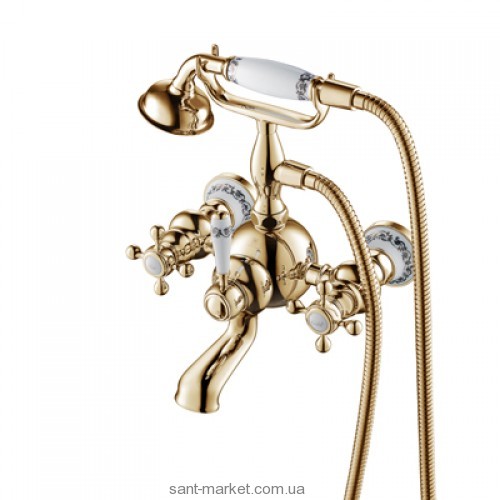 Змішувач двохвентильний для ванни з душем Kraus колекція Apollo золото KEF-16060G